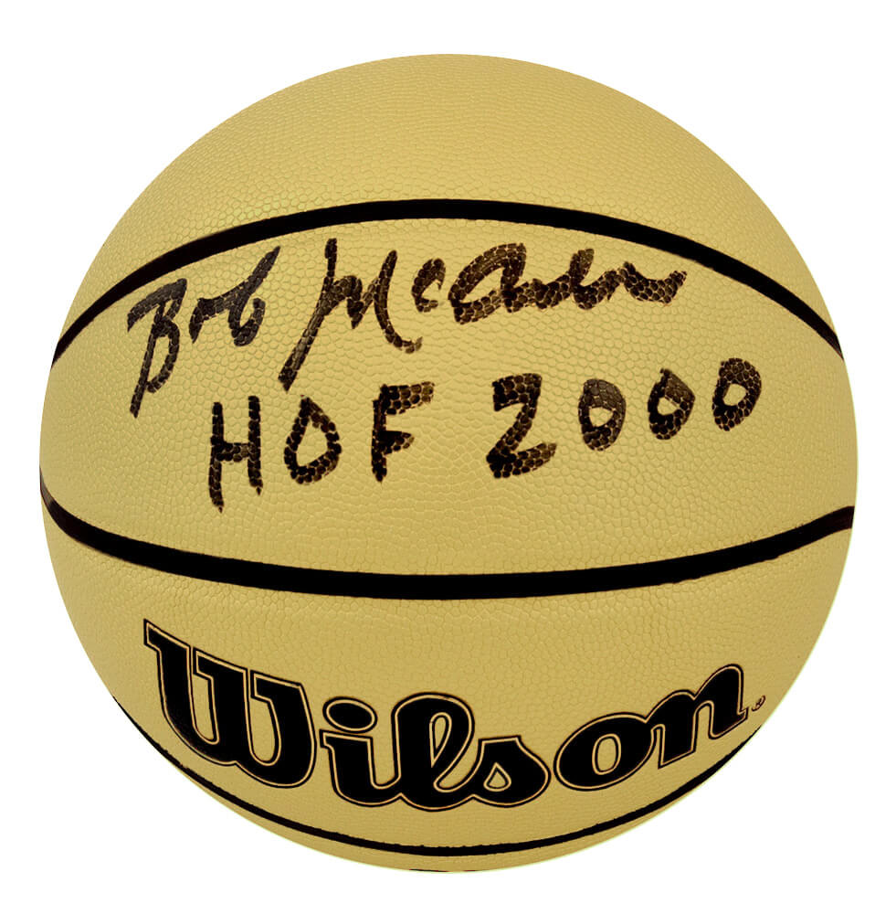 Bob McAdoo Signed Wilson Gold Full Size NBA Basketball w/HOF 2000