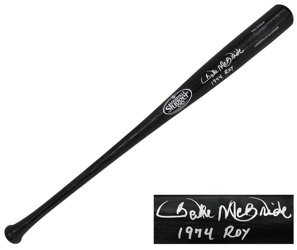 Bake McBride Signed Louisville Slugger Pro Stock Black Baseball Bat w/1974 ROY