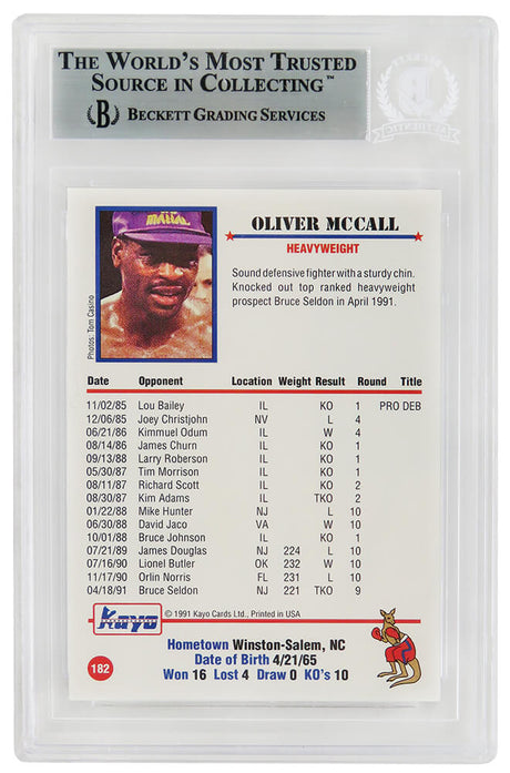 Oliver McCall Signed 1991 Kayo Boxing Trading Card #182 w/Atomic Bull - (Beckett Encapsulated)
