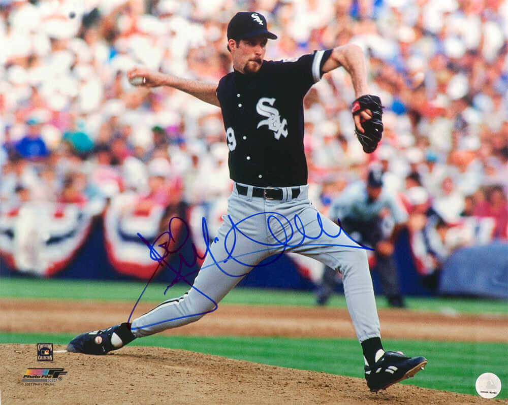 Jack McDowell Signed Chicago White Sox Black Jersey Pitching 16x20 Photo (In Blue)