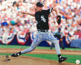 Jack McDowell Signed Chicago White Sox Black Jersey Pitching 16x20 Photo (In Blue)