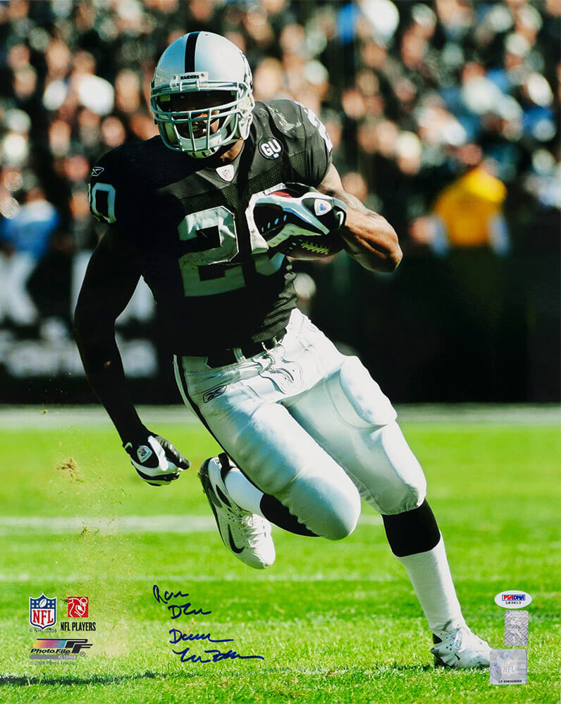 Darren McFadden Signed Raiders Football Action 16x20 Photo w/Run DMC - (PSA)