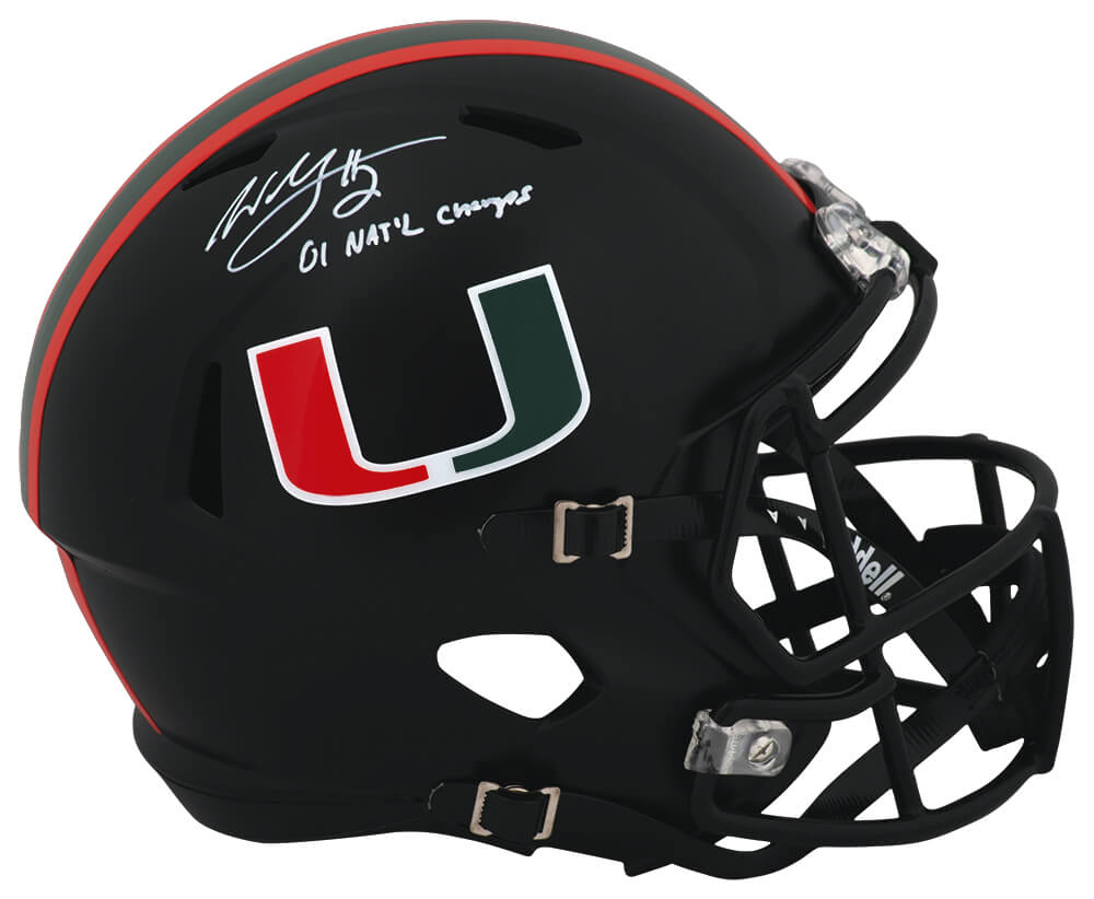Willis McGahee Signed Miami Hurricanes Night Black Riddell Full Size Speed Replica Helmet w/01 Nat'l Champs
