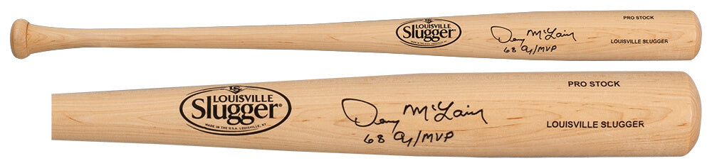Denny McLain Signed Louisville Slugger Pro Stock Blonde Baseball Bat w/68 AL Cy, MVP