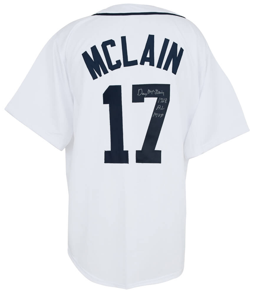 Denny McLain Signed White Throwback Custom Baseball Jersey w/1968 AL MVP