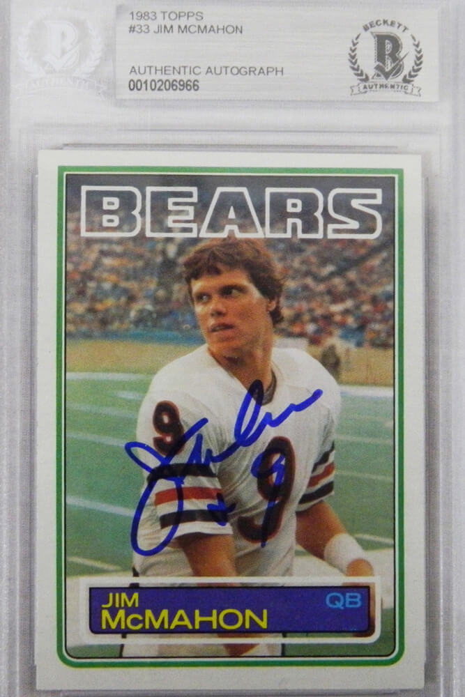 Jim McMahon Signed Chicago Bears 1983 Topps Rookie Football Trading Card #33 (Beckett Encapsulated)