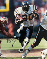 Natrone Means Signed Chargers White Jersey With Football vs 49ers Action 16x20 Photo