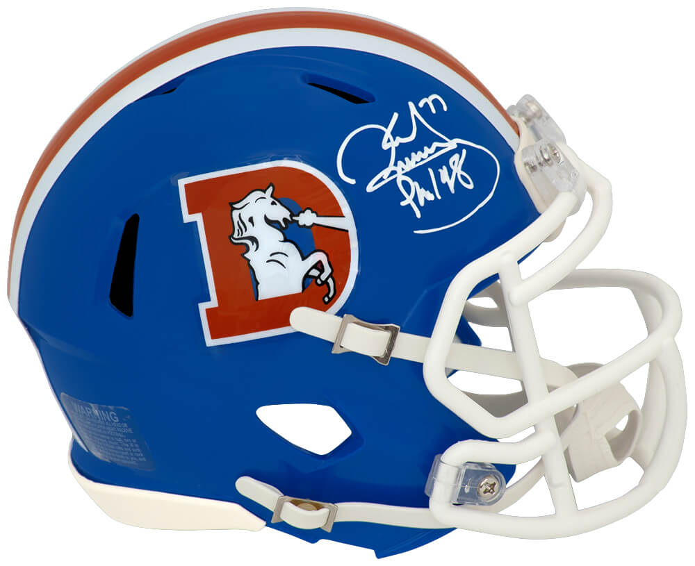Karl Mecklenburg Signed Denver Broncos Throwback D Logo Riddell Speed Mini Helmet