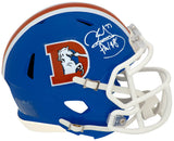Karl Mecklenburg Signed Denver Broncos Throwback D Logo Riddell Speed Mini Helmet