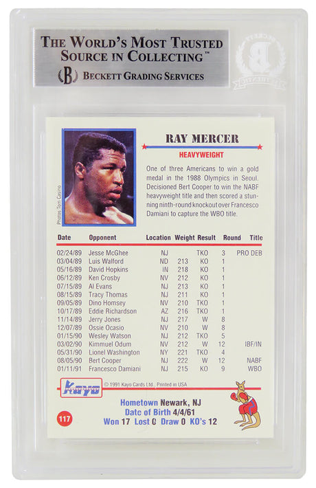 Ray Mercer Signed 1991 Kayo Boxing Trading Card #117 - (Beckett Encapsulated)