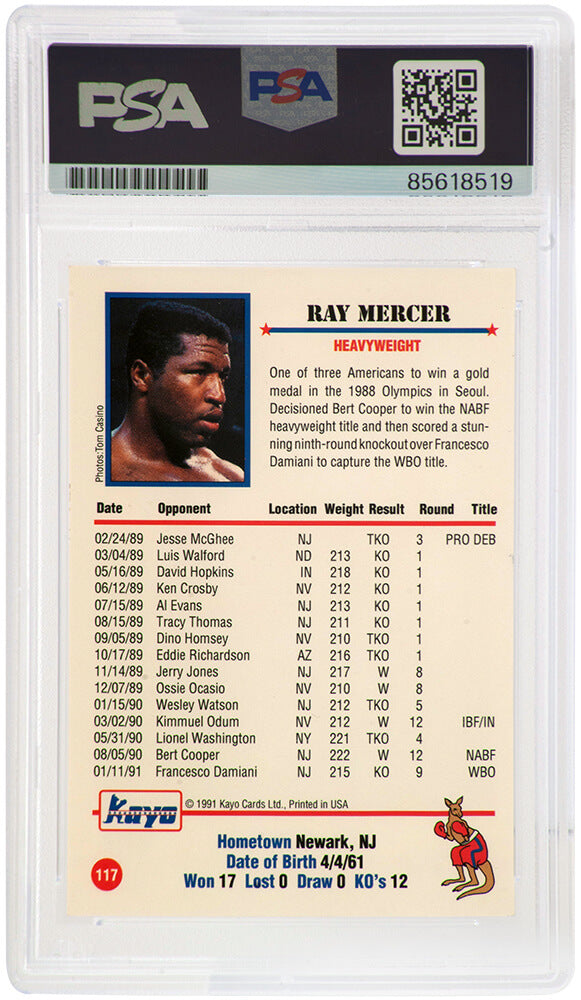 Ray Mercer Signed 1991 Kayo Boxing Trading Card #117 w/36-7-1, 26 KO's - (PSA Encapsulated)