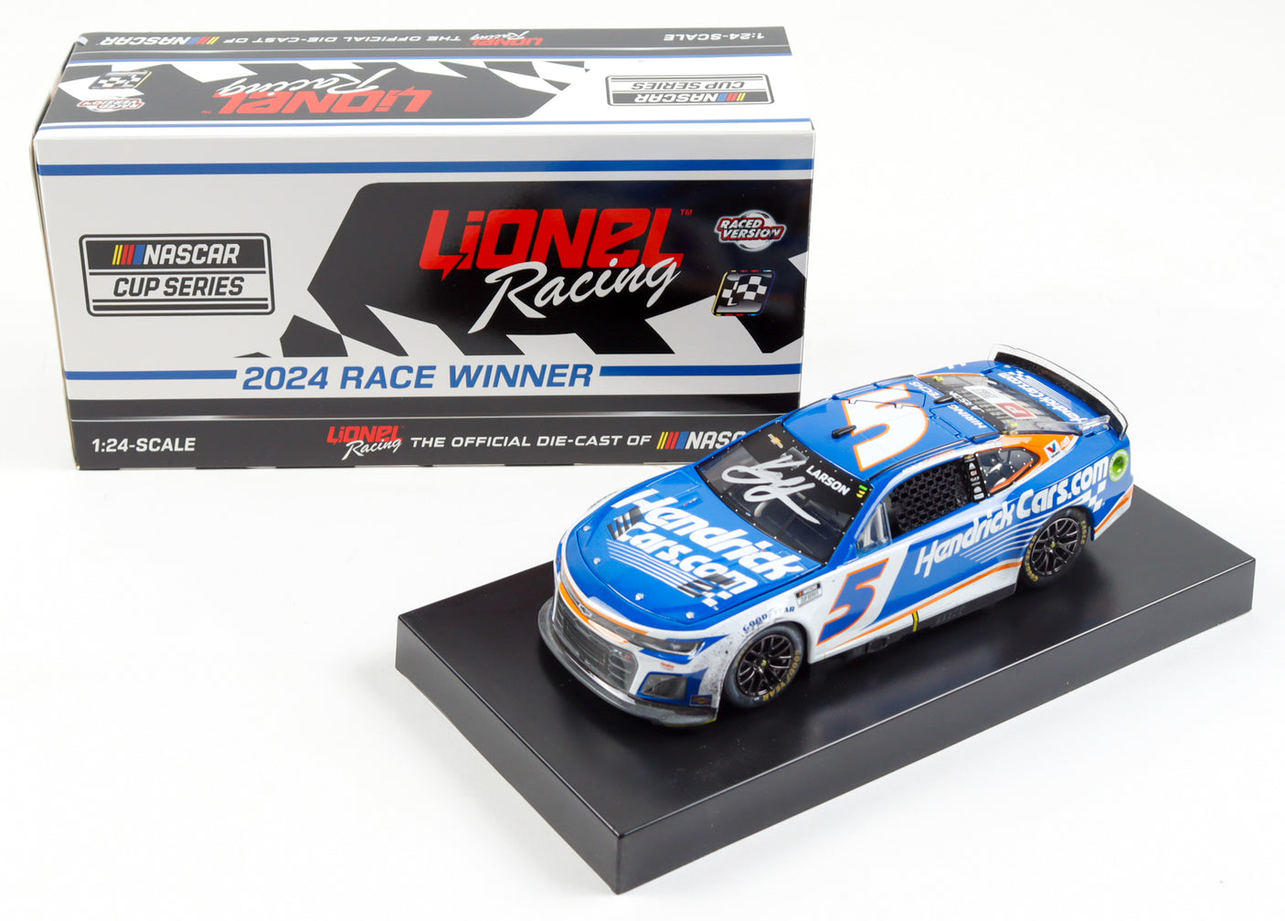 Kyle Larson Signed 2024 Hendrickcars.com Indy Win 1:24 Diecast | Raced Version (PA)