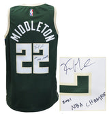 Khris Middleton Signed Milwaukee Bucks Green Nike Basketball Jersey w/2021 NBA Champs