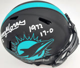 Mercury Morris Autographed Miami Dolphins Eclipse Black Speed Mini Helmet "1972 17-0" Beckett BAS QR Stock #194067
