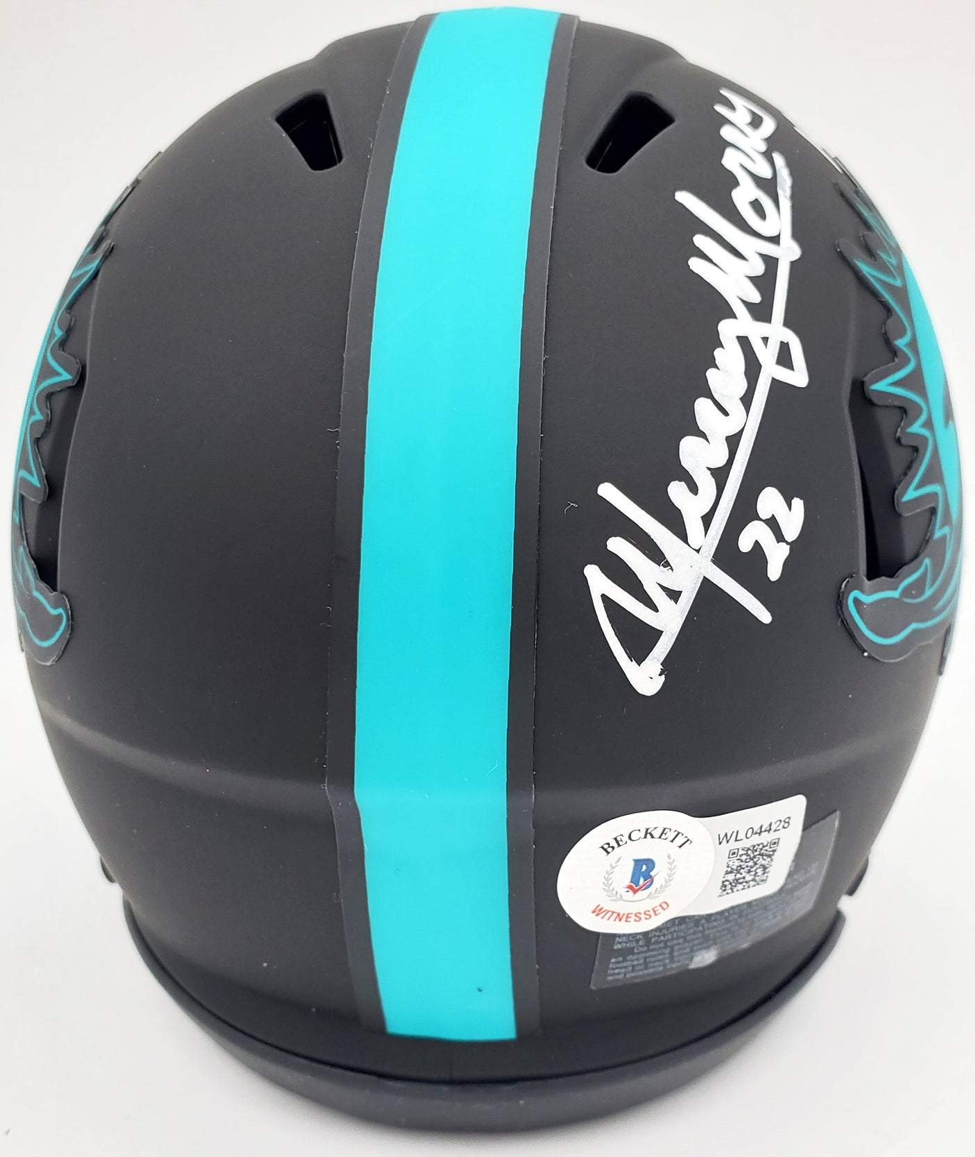 Mercury Morris Autographed Miami Dolphins Eclipse Black Speed Mini Helmet "1972 17-0" Beckett BAS QR Stock #194067