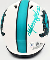 Mercury Morris Autographed Miami Dolphins Lunar Eclipse White Speed Mini Helmet "1972 17-0" Beckett BAS QR Stock #194065