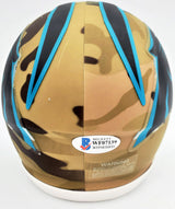Christian McCaffrey Autographed Carolina Panthers Camo Speed Mini Helmet Beckett BAS Stock #192523