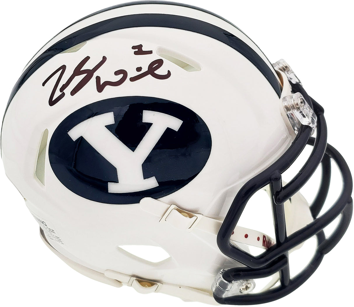 Zach Wilson Autographed BYU Cougars White Speed Mini Helmet Beckett BAS Stock #191114