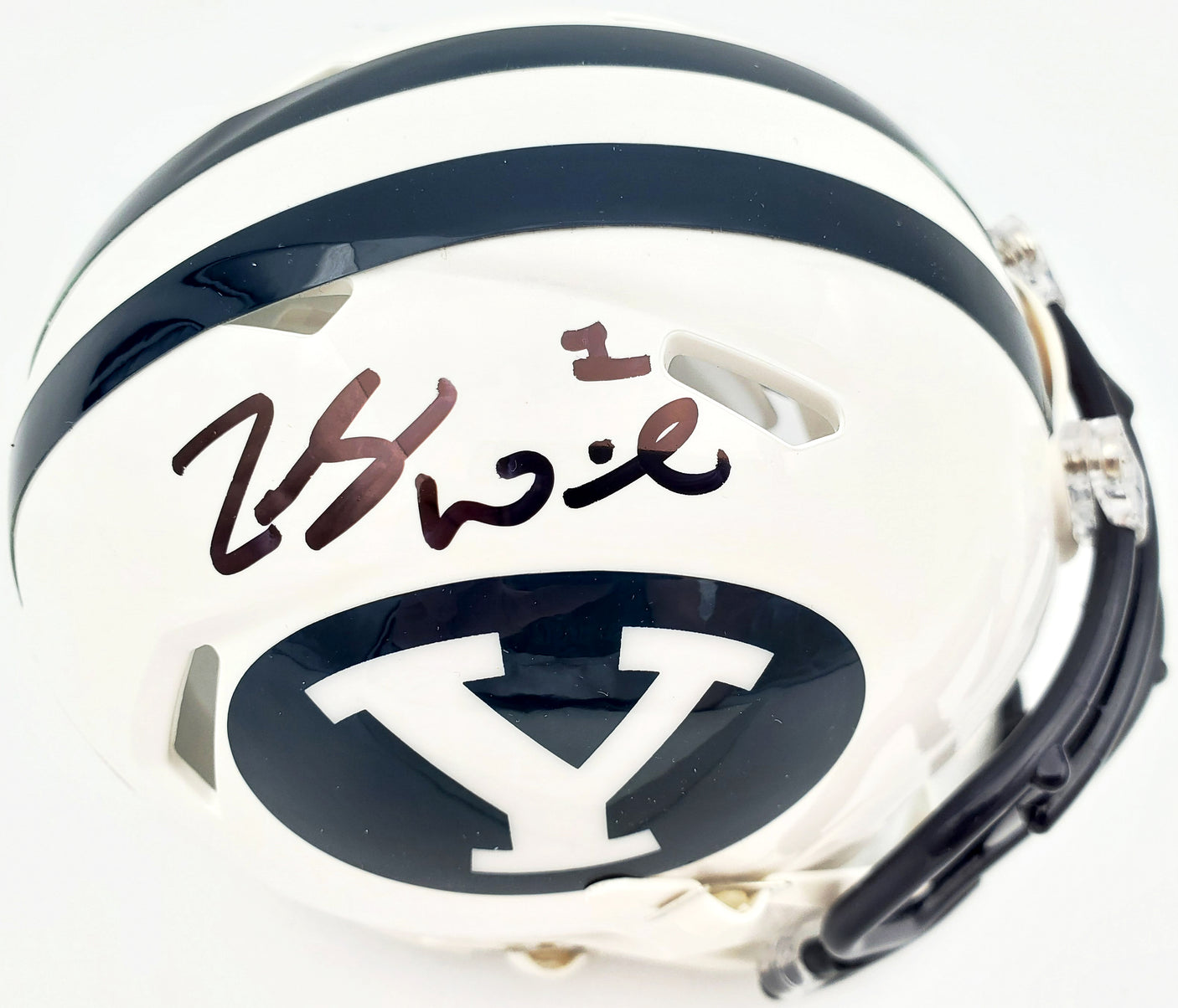 Zach Wilson Autographed BYU Cougars White Speed Mini Helmet Beckett BAS Stock #191114