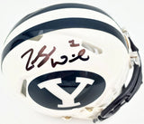 Zach Wilson Autographed BYU Cougars White Speed Mini Helmet Beckett BAS Stock #191114