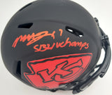 Mecole Hardman Autographed Kansas City Chiefs Eclipse Black Speed Mini Helmet "SB LIV Champs" Beckett BAS Stock #185786