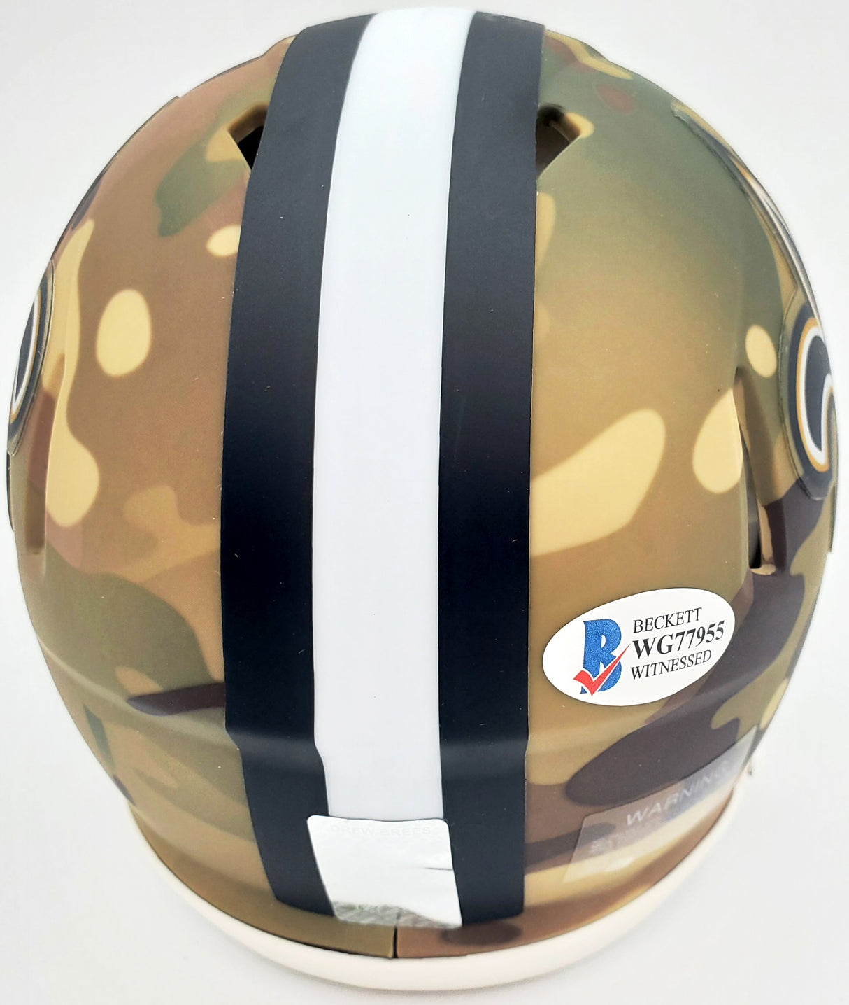 Drew Brees Autographed New Orleans Saints Camo Speed Mini Helmet Beckett BAS Stock #185740