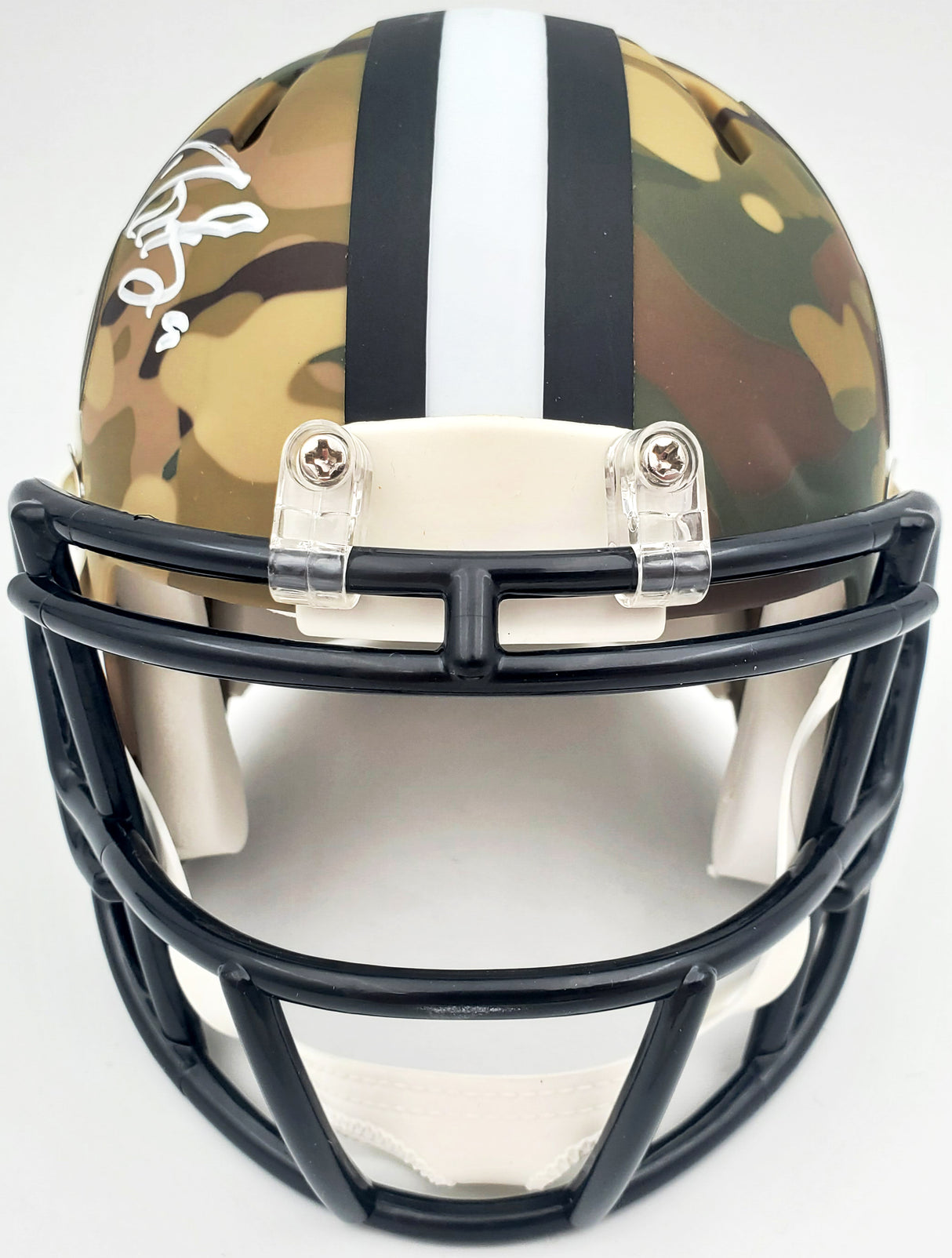 Drew Brees Autographed New Orleans Saints Camo Speed Mini Helmet Beckett BAS Stock #185740