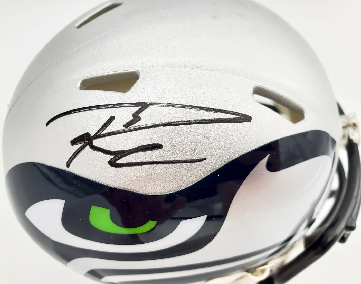Russell Wilson Autographed AMP Seattle Seahawks Speed Mini Helmet In Black RW Holo Stock #179112