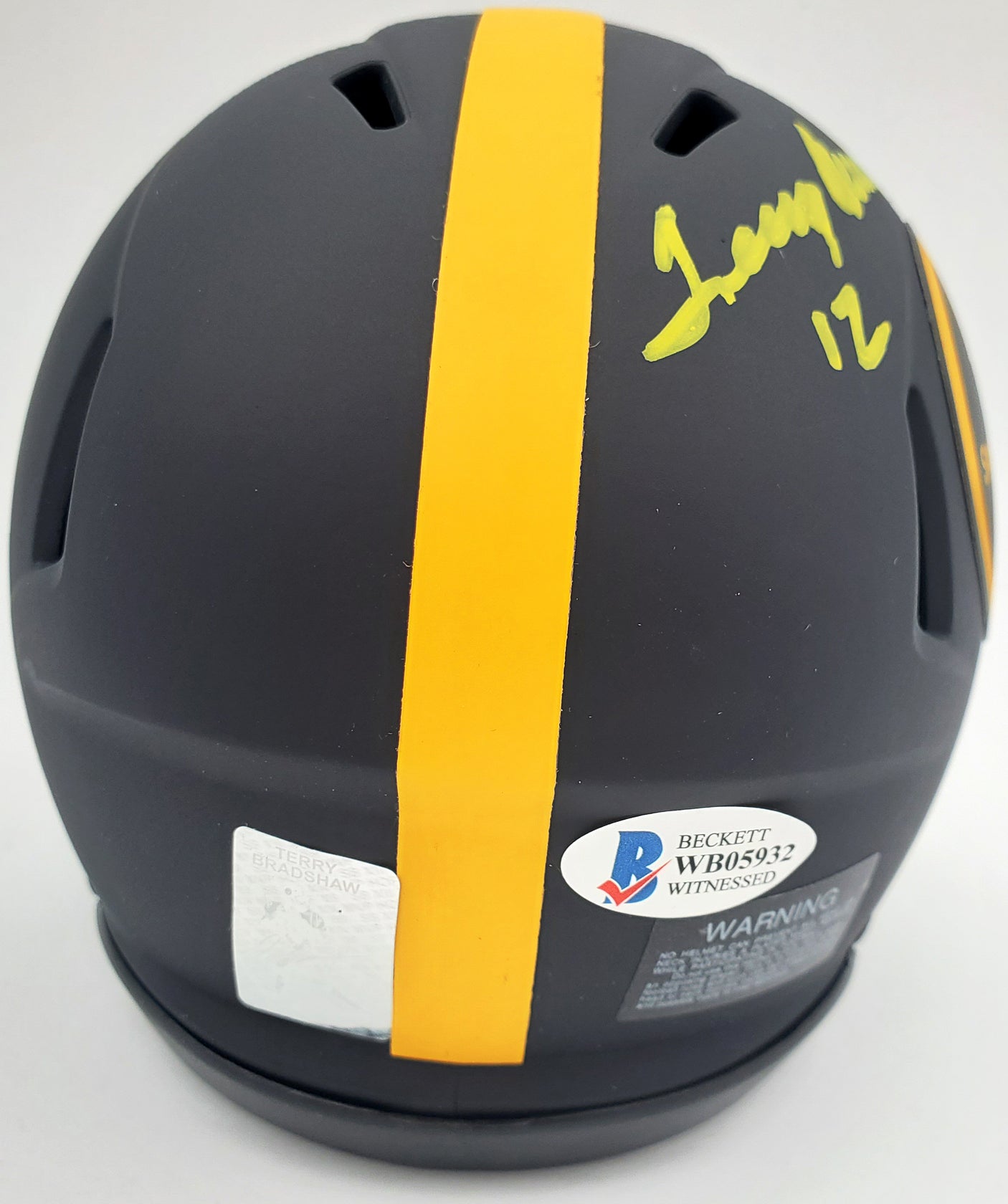 Terry Bradshaw Autographed Eclipse Black Pittsburgh Steelers Speed Mini Helmet Beckett BAS Stock #165928