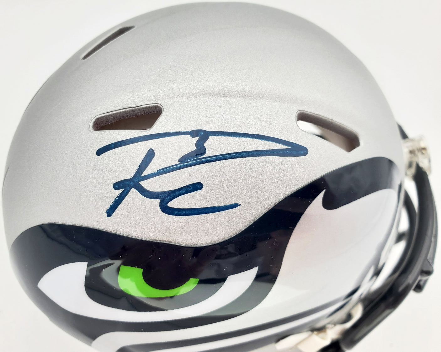 Russell Wilson Autographed AMP Seattle Seahawks Speed Mini Helmet In Blue RW Holo Stock #159115