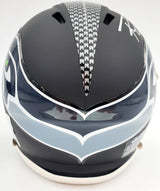 Russell Wilson Autographed Seattle Seahawks Matte Black Speed Mini Helmet In Silver RW Holo Stock #145843