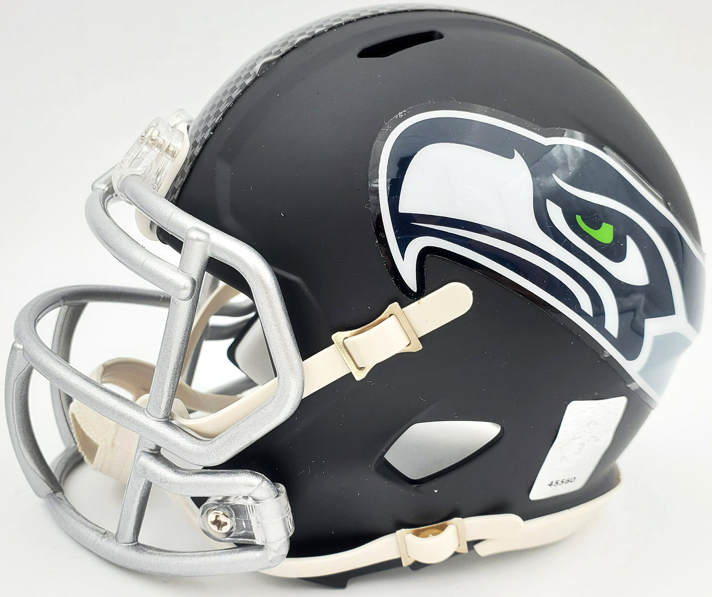 Russell Wilson Autographed Seattle Seahawks Matte Black Speed Mini Helmet In Silver RW Holo Stock #145843