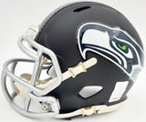 Russell Wilson Autographed Seattle Seahawks Matte Black Speed Mini Helmet In Silver RW Holo Stock #145843