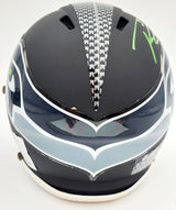 Russell Wilson Autographed Seattle Seahawks Matte Black Speed Mini Helmet In Green RW Holo Stock #145787