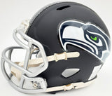 Russell Wilson Autographed Seattle Seahawks Matte Black Speed Mini Helmet In Green RW Holo Stock #145787