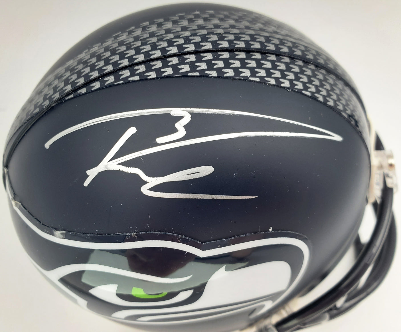 Russell Wilson Autographed Seattle Seahawks Mini Helmet In Silver RW Holo Stock #71469