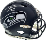 Russell Wilson Autographed Seattle Seahawks Speed Mini Helmet In Silver RW Holo Stock #71468