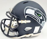 Russell Wilson Autographed Seattle Seahawks Speed Mini Helmet In Silver RW Holo Stock #71468