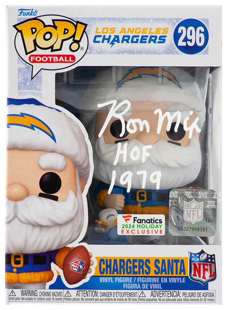 Ron Mix Signed Los Angeles Chargers SANTA Funko Pop Doll #296 w/HOF 1979