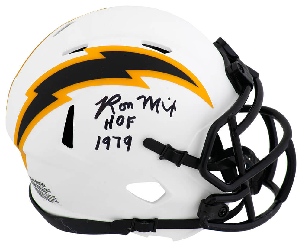 Ron Mix Signed Chargers LUNAR Riddell Speed Mini Helmet w/HOF 1979