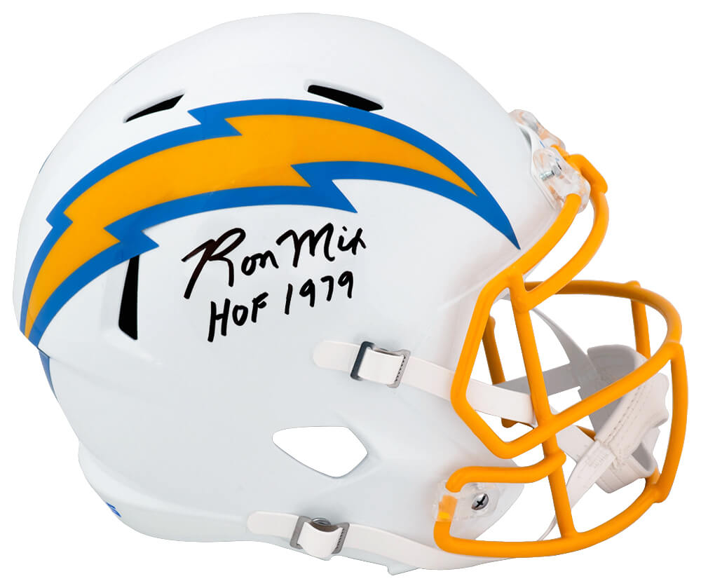 Ron Mix Signed Chargers White Riddell Full Size Speed Replica Helmet w/HOF 1979
