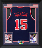 Magic Johnson Team USA Authentic Signed Navy Blue Framed Jersey BAS Witnessed
