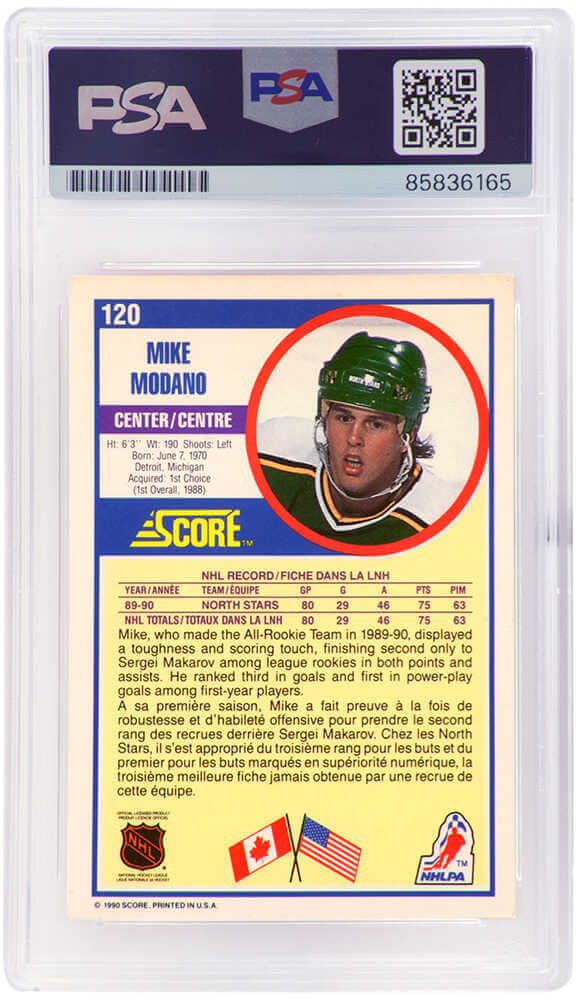 Mike Modano Signed Minnesota North Stars 1990-91 Score Hockey Rookie Card #120 - (PSA Encapsulated - Auto Grade 10)