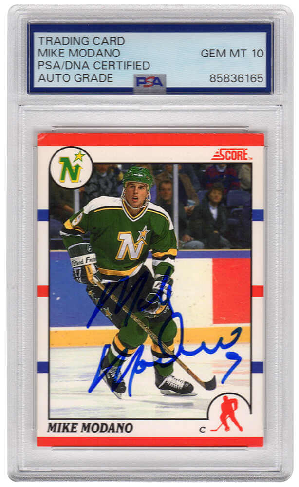 Mike Modano Signed Minnesota North Stars 1990-91 Score Hockey Rookie Card #120 - (PSA Encapsulated - Auto Grade 10)