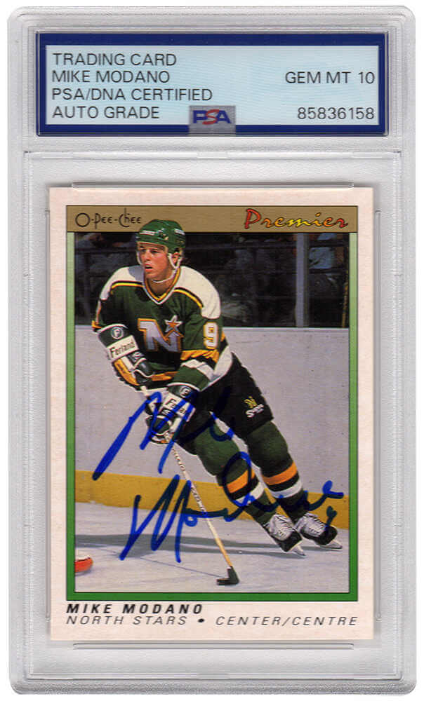 Mike Modano Signed North Stars 1990-91 O-Pee-Chee Premier Hockey Rookie Card #74 - (PSA Encapsulated - Auto Grade 10)