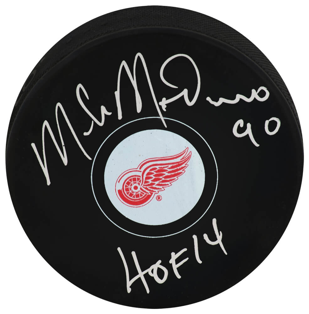 Mike Modano Signed Detroit Red Wings Logo Hockey Puck w/HOF'14