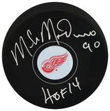 Mike Modano Signed Detroit Red Wings Logo Hockey Puck w/HOF'14