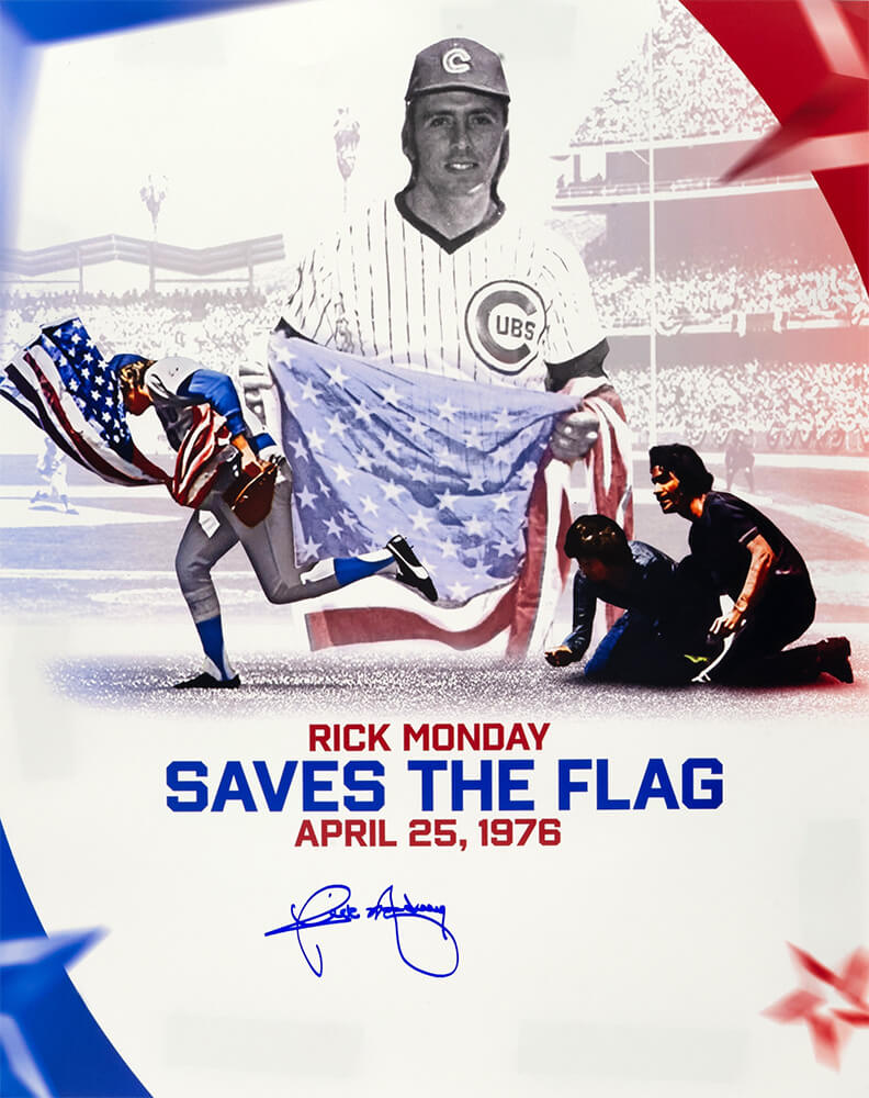 Rick Monday Signed Chicago Cubs Save American Flag Collage 16x20 Photo