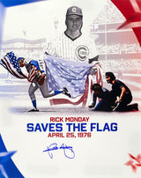 Rick Monday Signed Chicago Cubs Save American Flag Collage 16x20 Photo