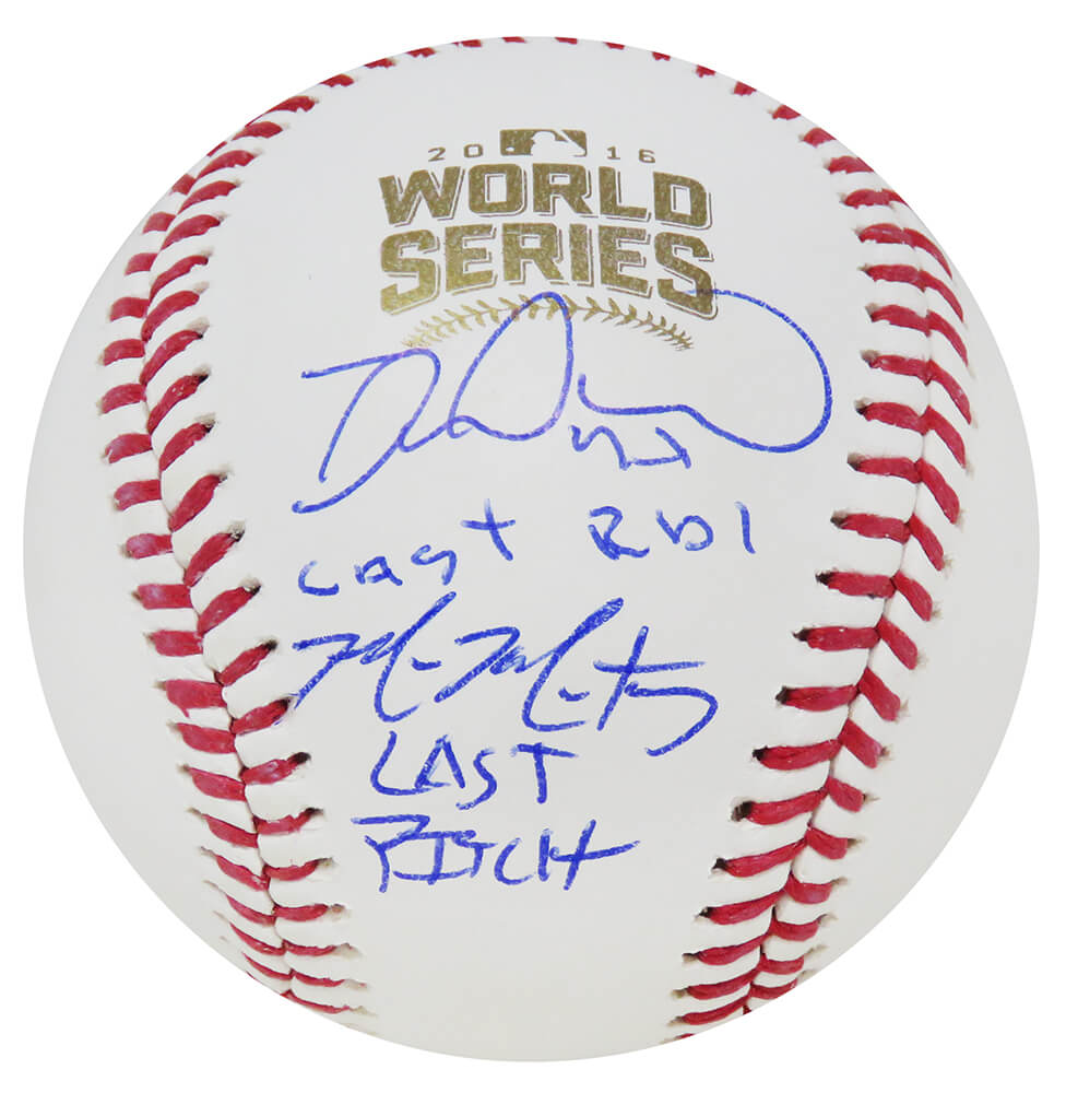 Miguel Montero & Mike Montgomery Signed Rawlings 2016 World Series Baseball w/Last RBI, Last Pitch